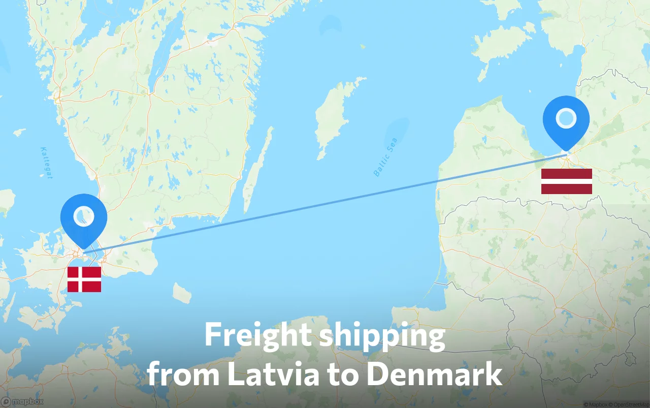 Shipping route from Latvia to Denmark