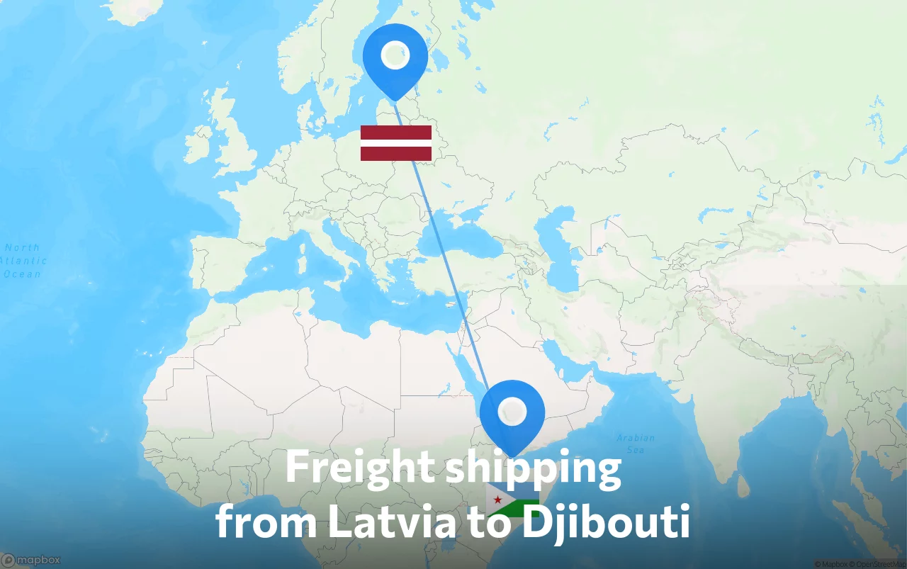 Shipping route from Latvia to Djibouti