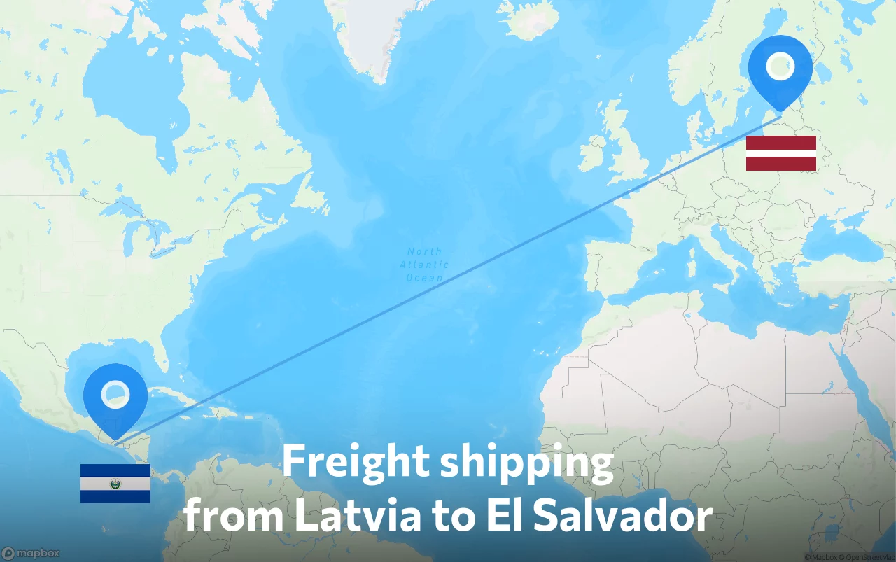Shipping route from Latvia to El Salvador