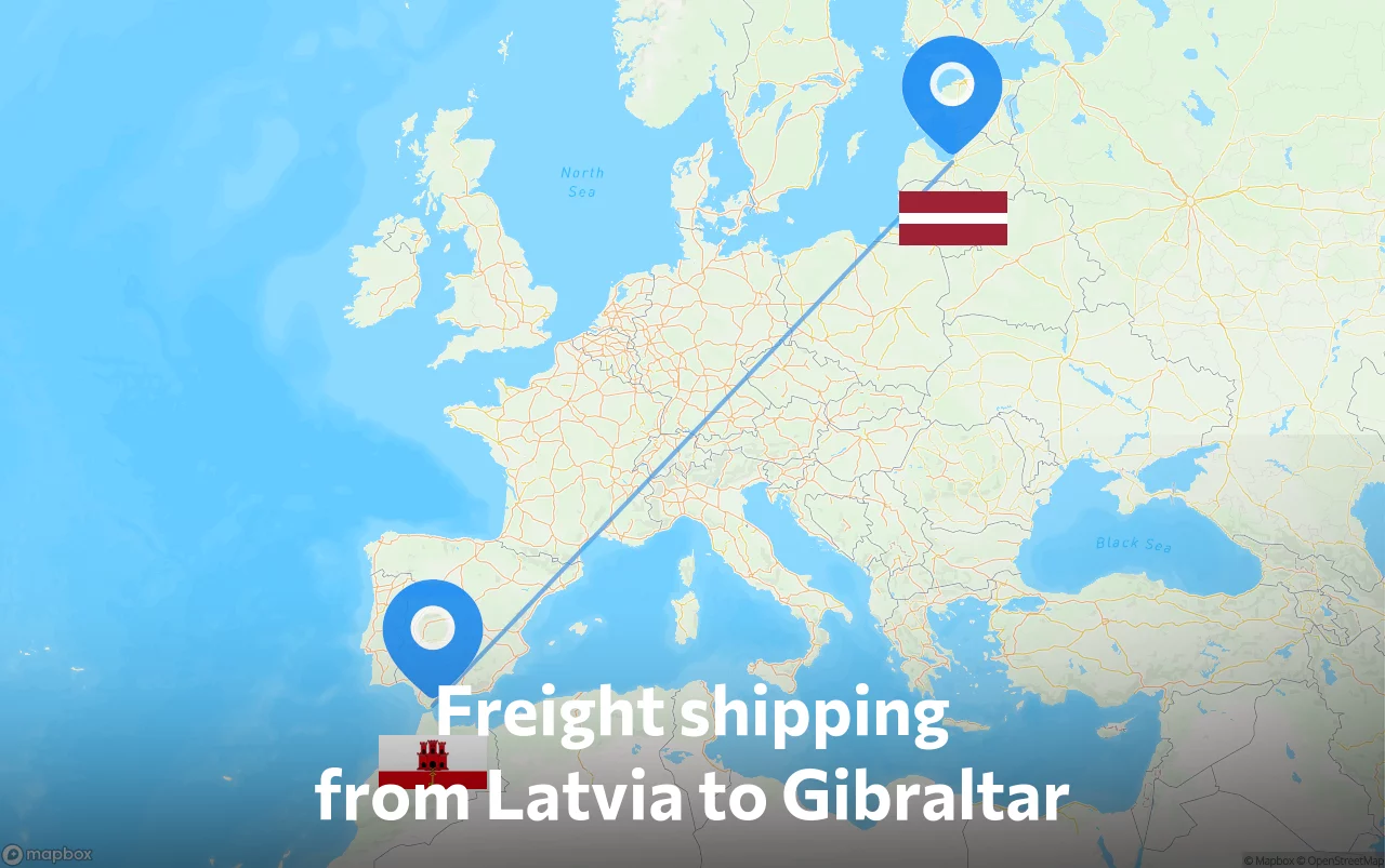 Shipping route from Latvia to Gibraltar