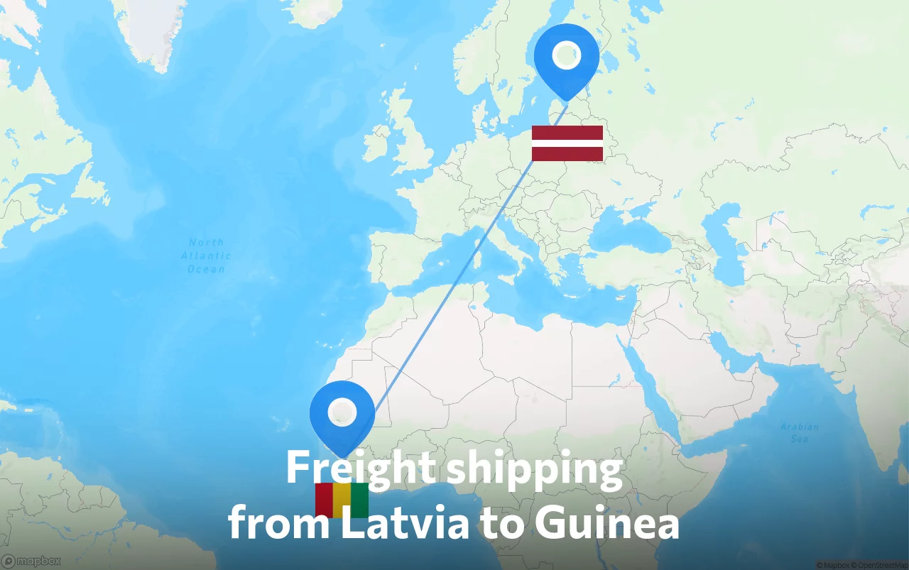 Shipping route from Latvia to Guinea