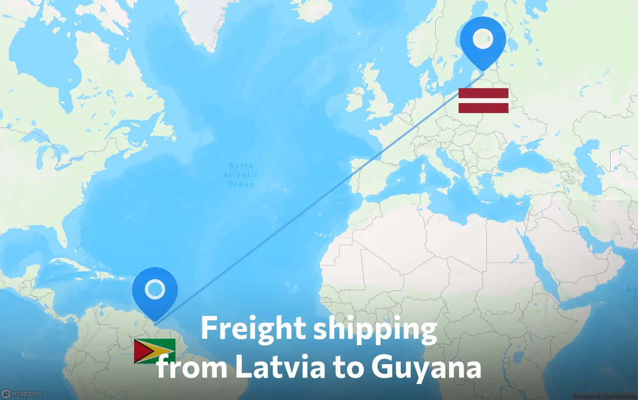 Shipping route from Latvia to Guyana
