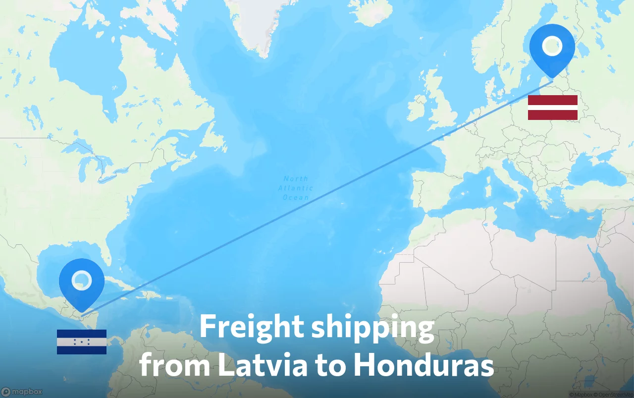 Shipping route from Latvia to Honduras