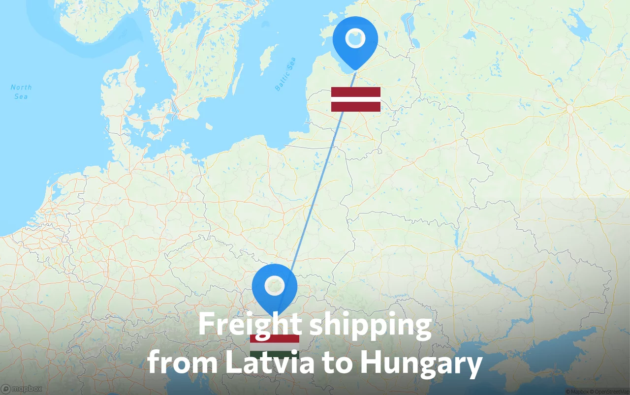Shipping route from Latvia to Hungary