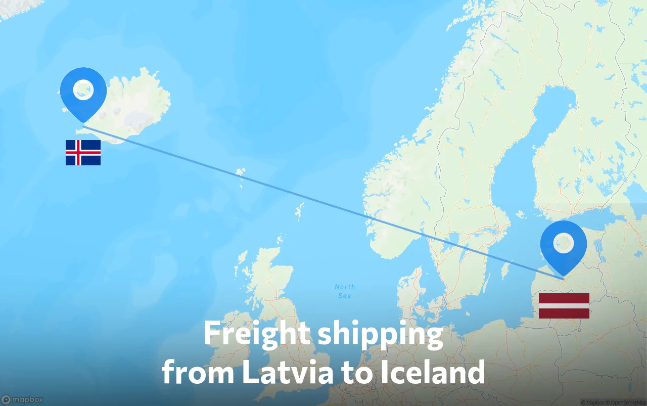 Shipping route from Latvia to Iceland