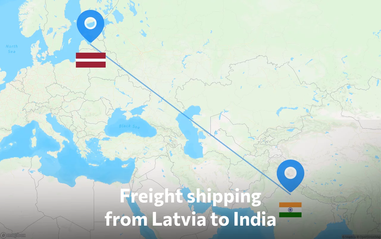 Shipping route from Latvia to India