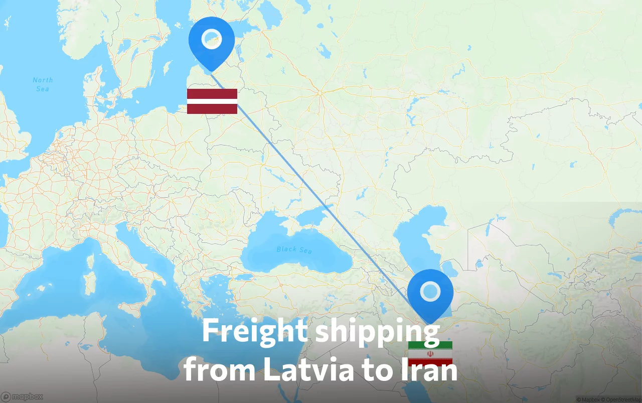 Shipping route from Latvia to Iran