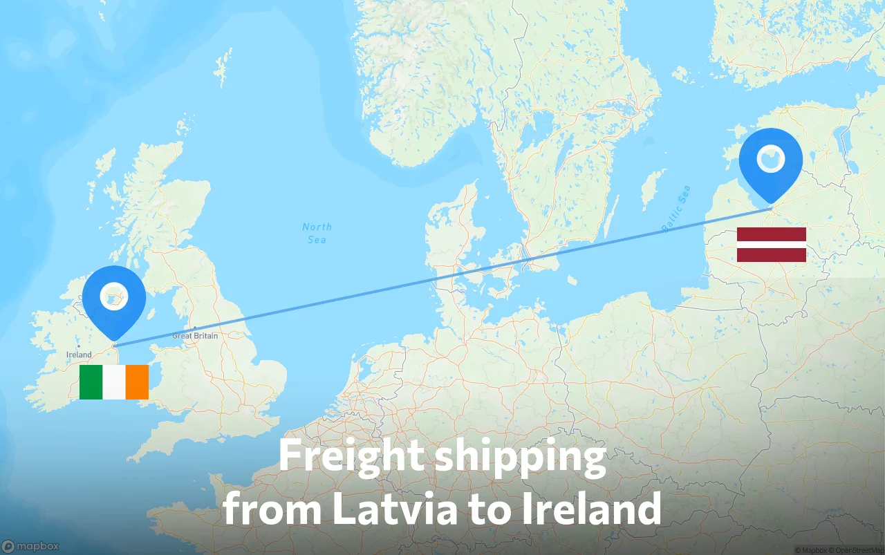 Shipping route from Latvia to Ireland