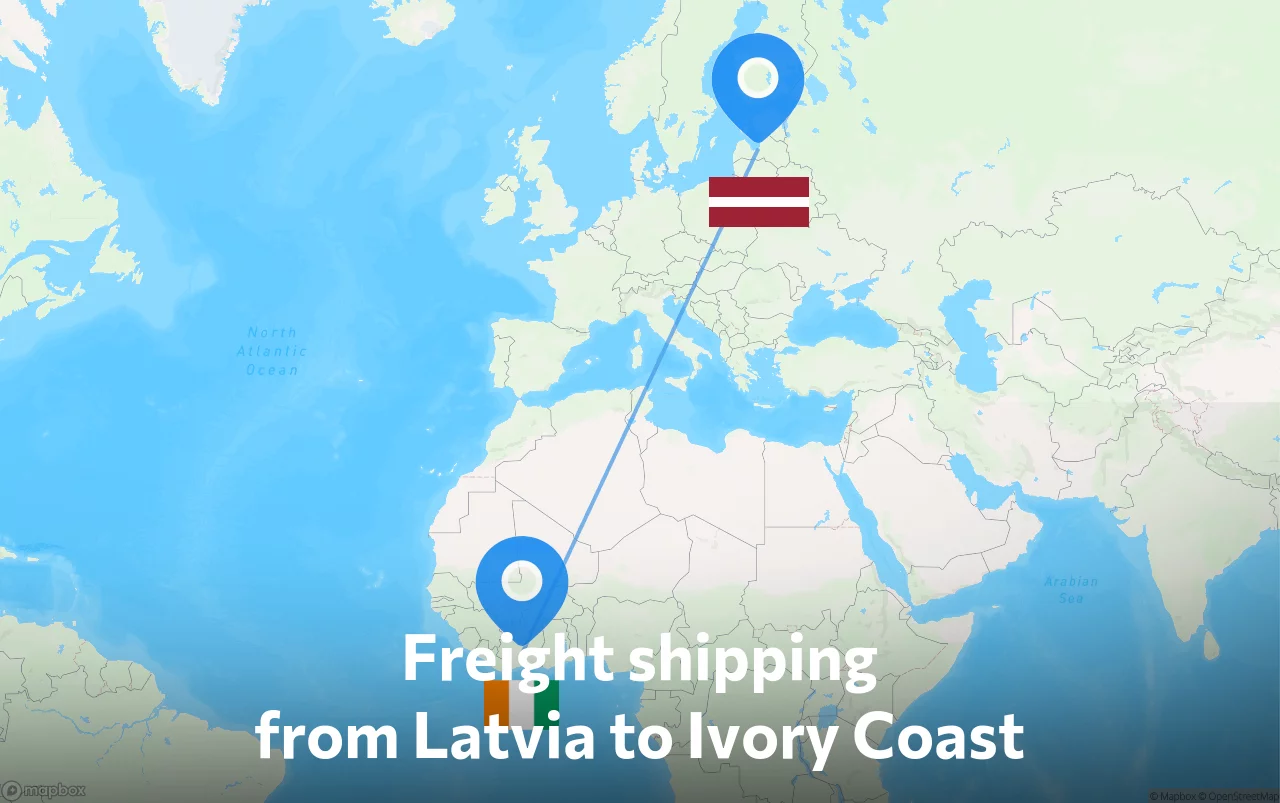 Shipping route from Latvia to Ivory Coast