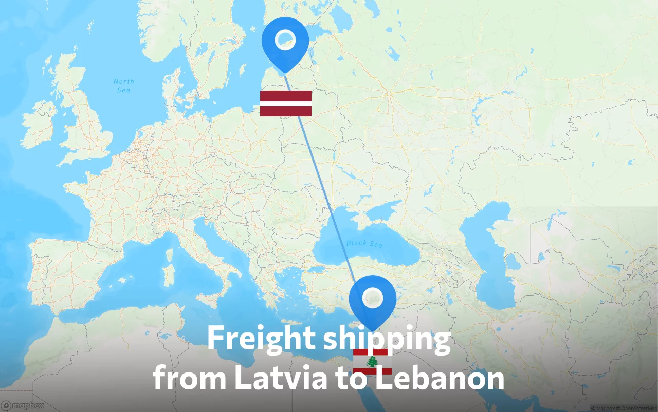 Shipping route from Latvia to Lebanon