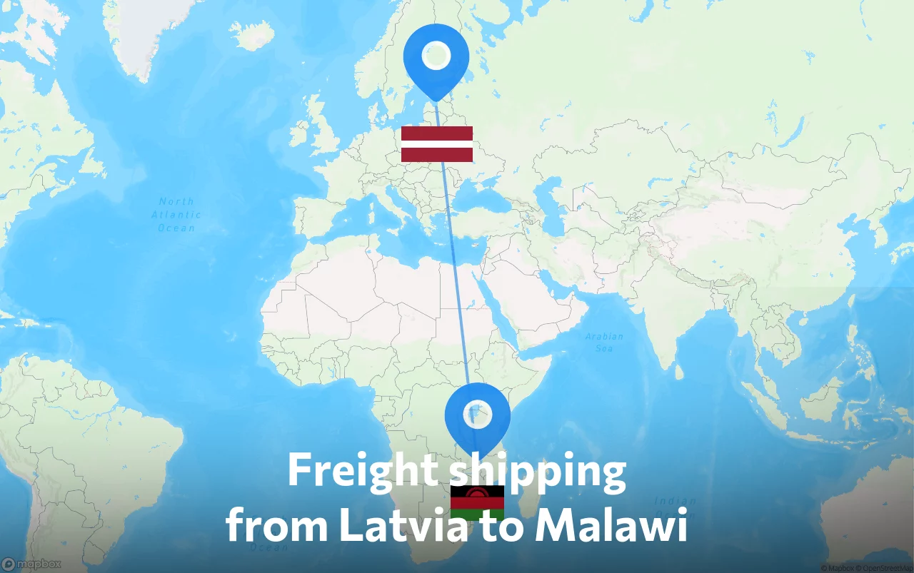 Shipping route from Latvia to Malawi