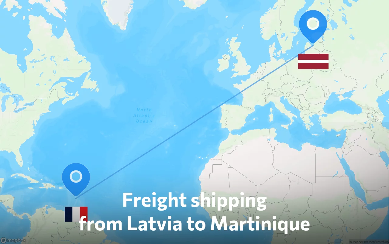 Shipping route from Latvia to Martinique
