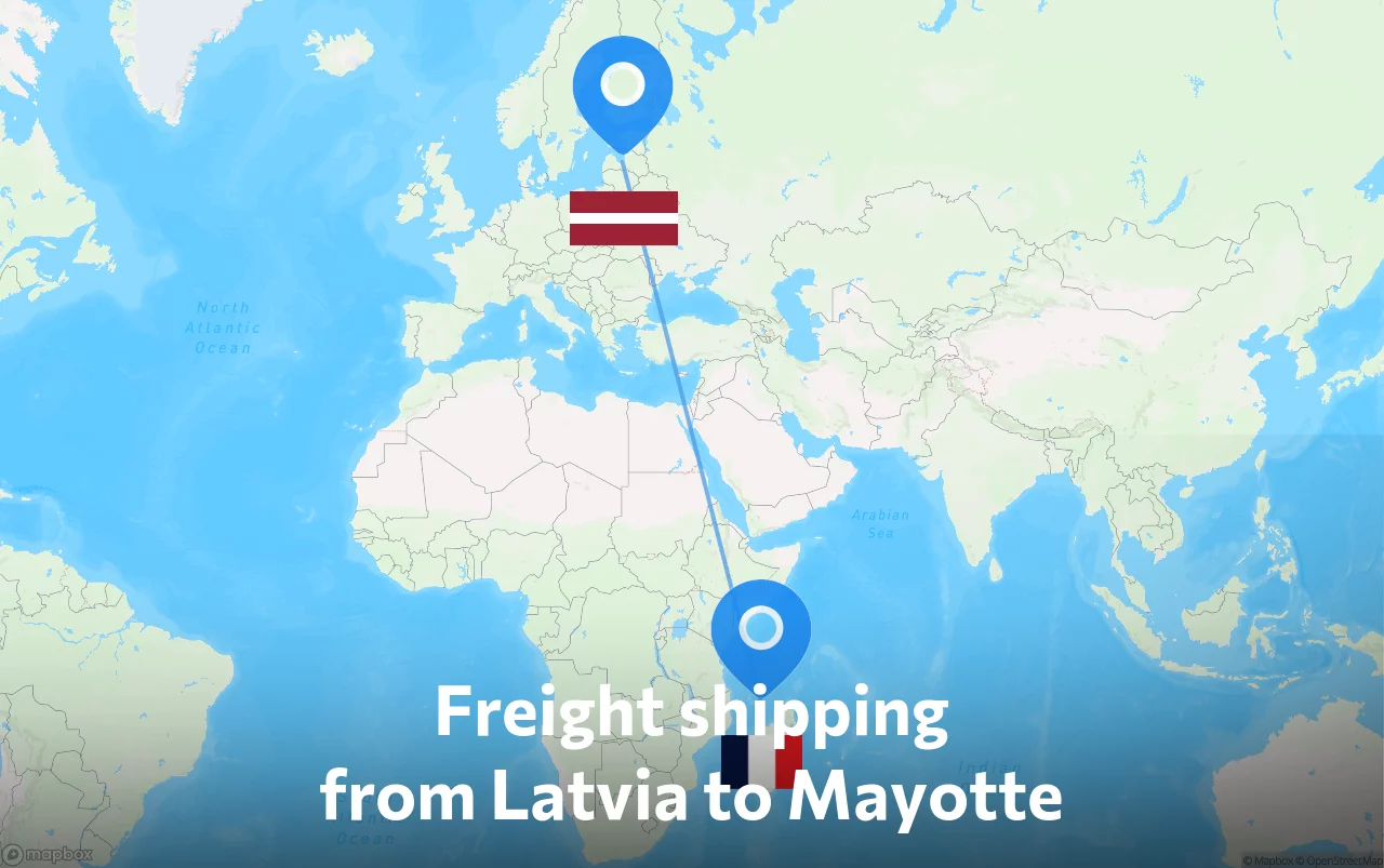 Shipping route from Latvia to Mayotte