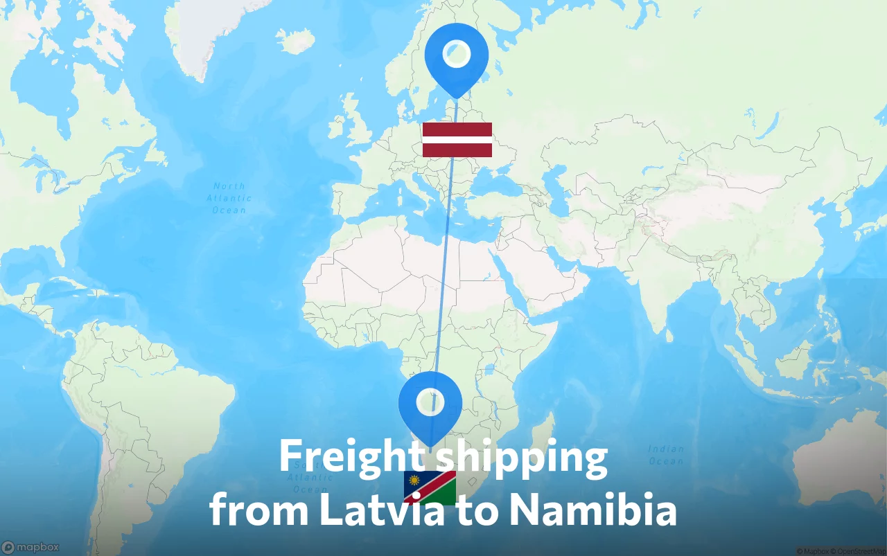Shipping route from Latvia to Namibia