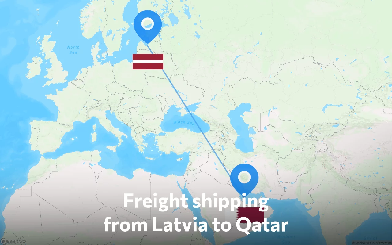 Shipping route from Latvia to Qatar