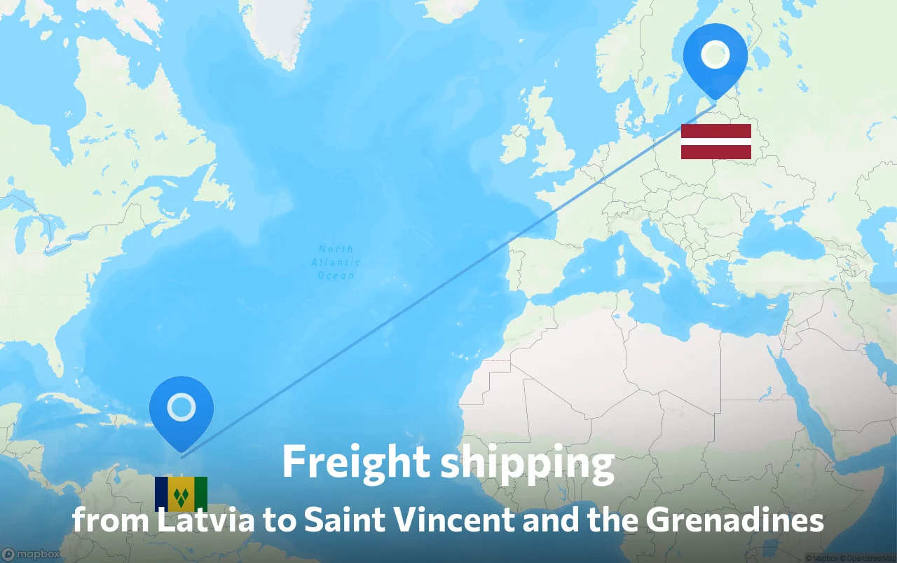 Shipping route from Latvia to Saint Vincent and the Grenadines
