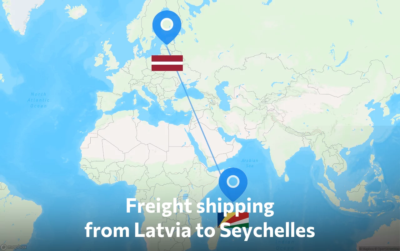 Shipping route from Latvia to Seychelles