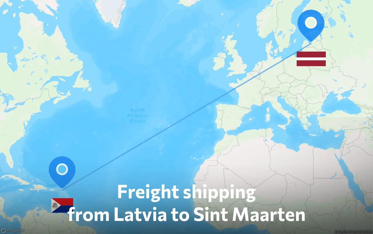 Shipping route from Latvia to Sint Maarten