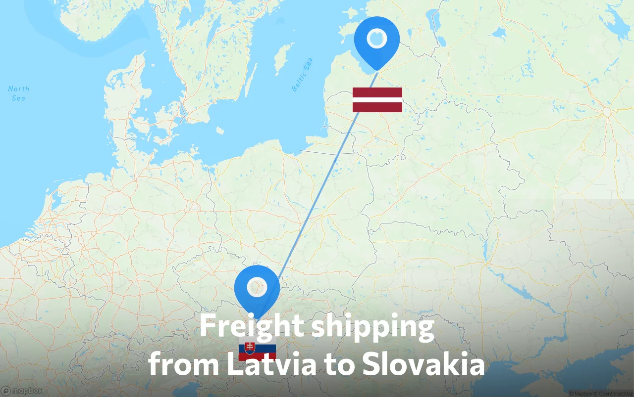 Shipping route from Latvia to Slovakia