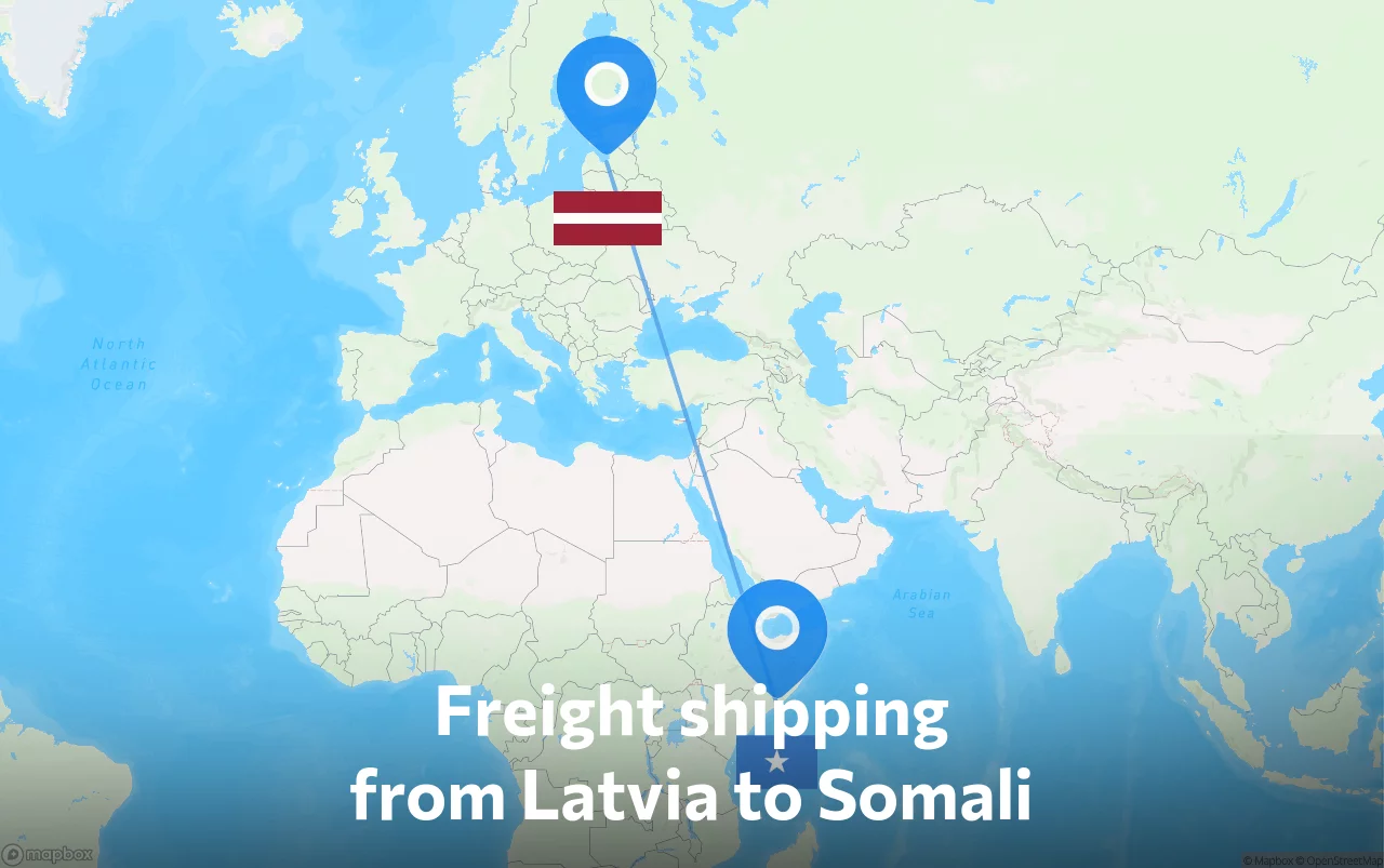 Shipping route from Latvia to Somali