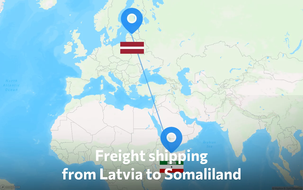 Shipping route from Latvia to Somaliland