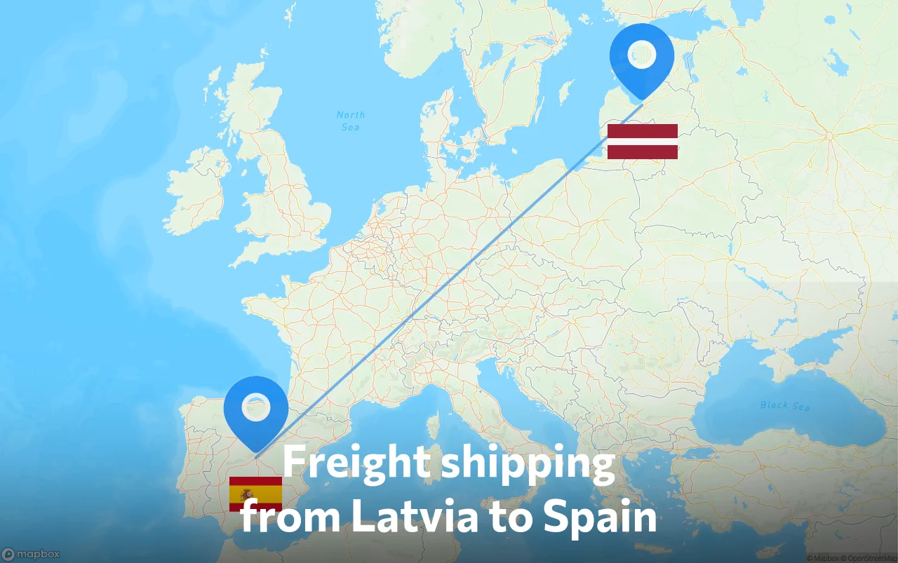 Shipping route from Latvia to Spain