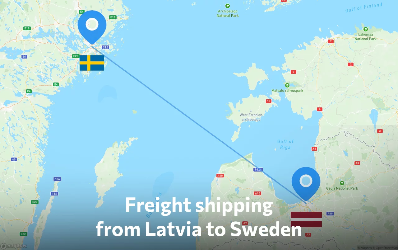 Shipping route from Latvia to Sweden