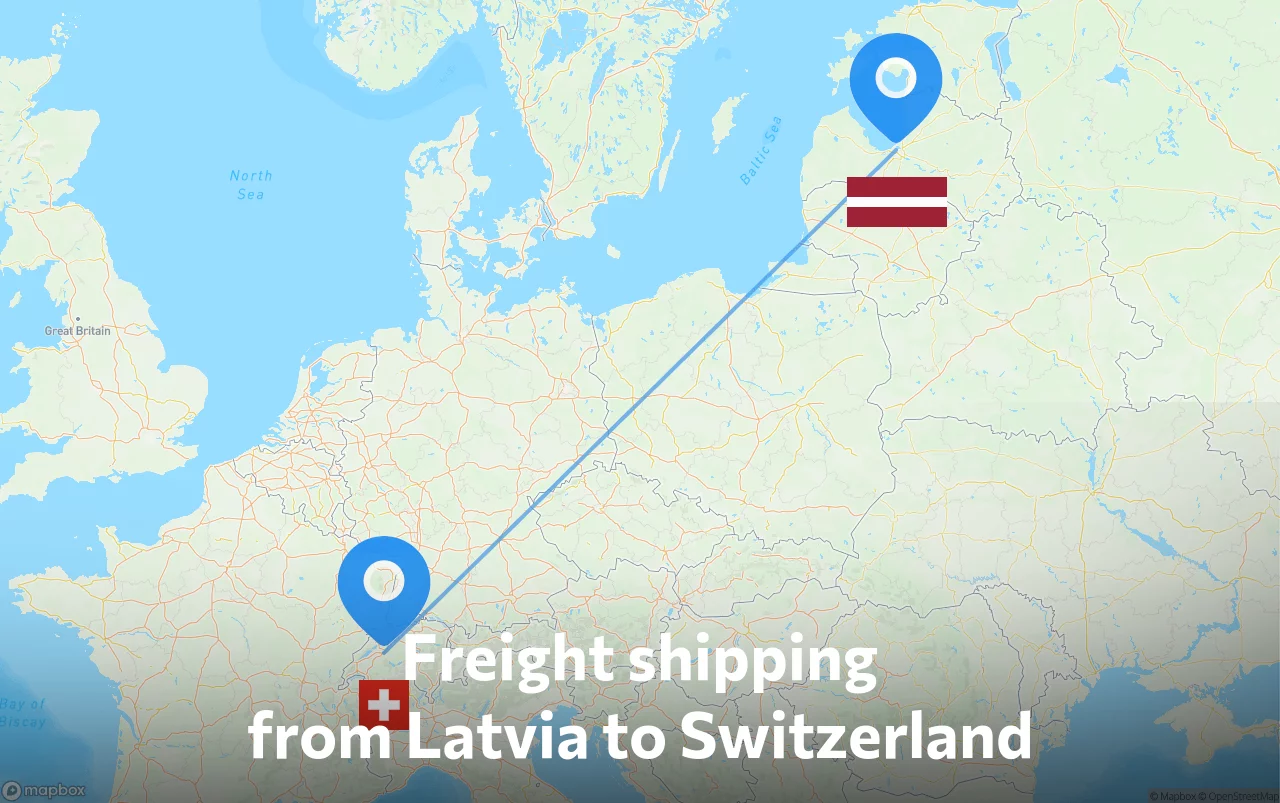 Shipping route from Latvia to Switzerland