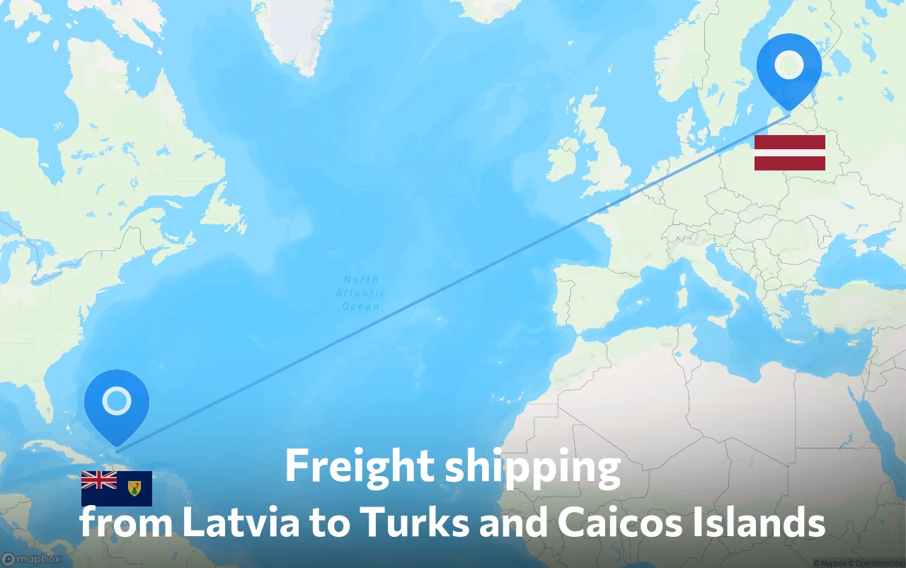 Shipping route from Latvia to Turks and Caicos Islands