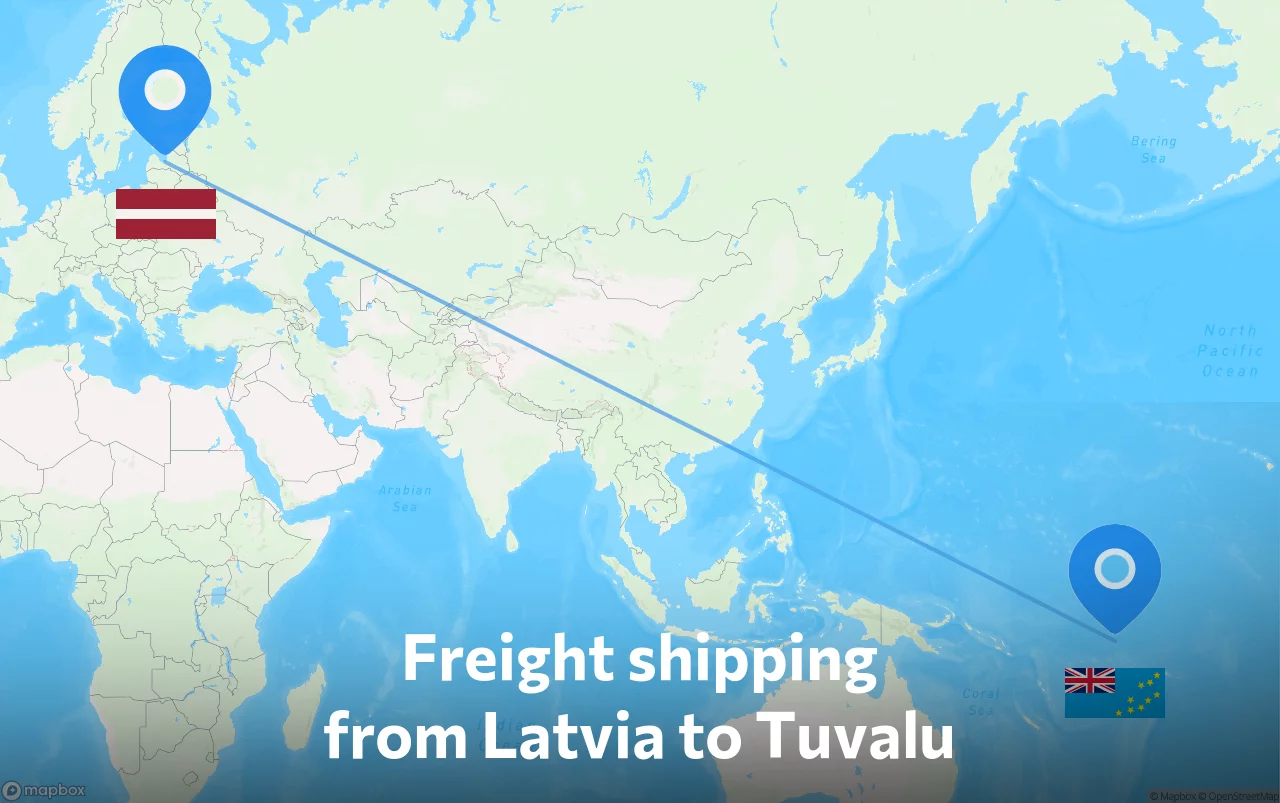 Shipping route from Latvia to Tuvalu