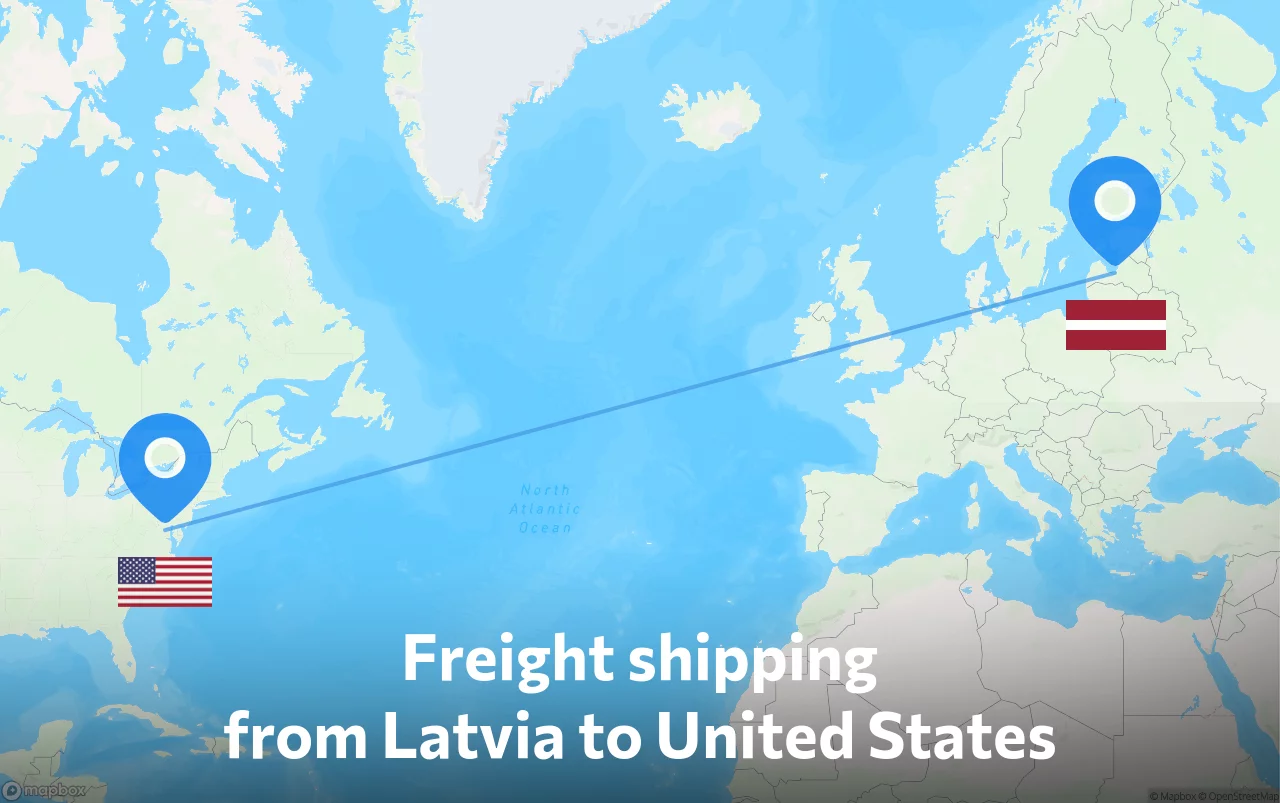 Shipping route from Latvia to United States