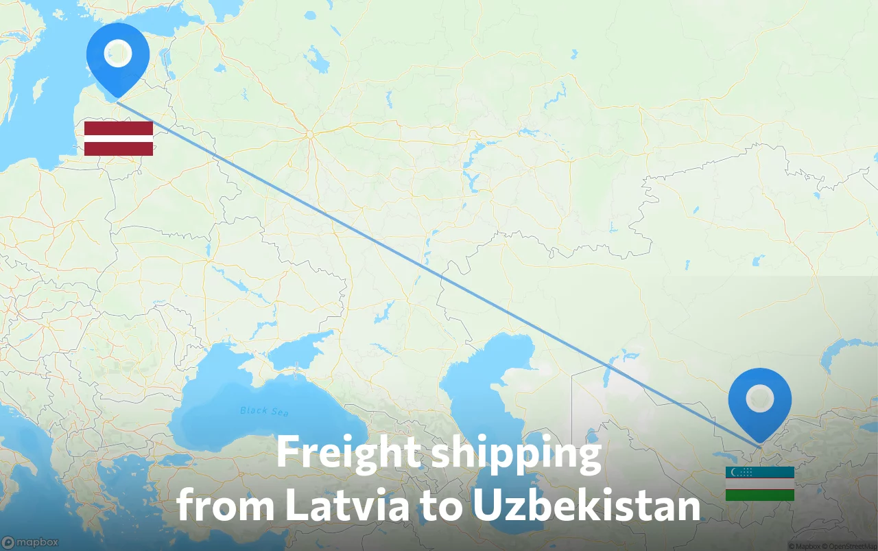 Shipping route from Latvia to Uzbekistan