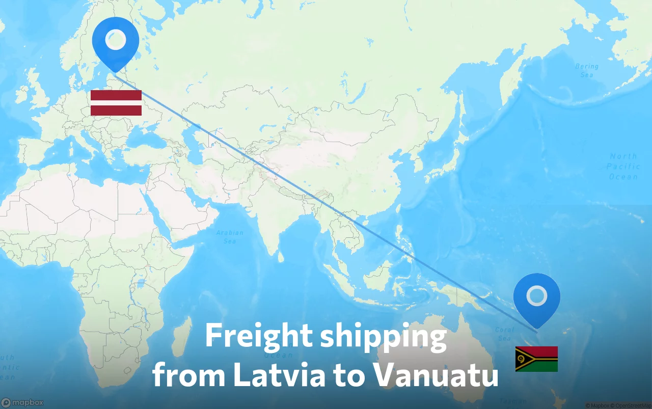 Shipping route from Latvia to Vanuatu