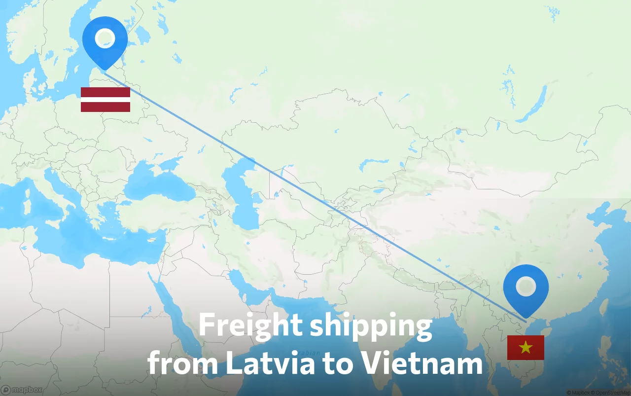 Shipping route from Latvia to Vietnam