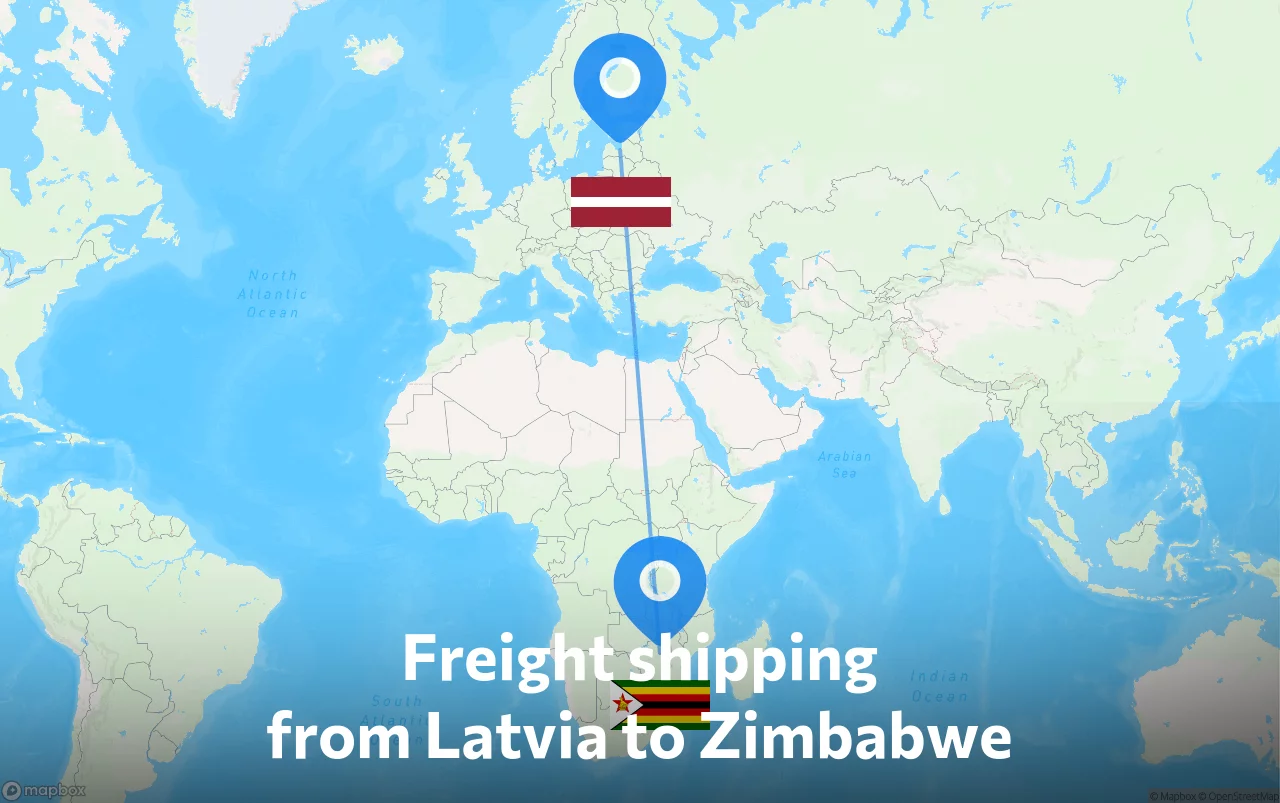 Shipping route from Latvia to Zimbabwe