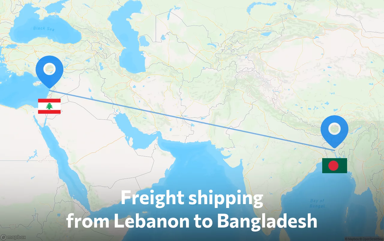 Shipping route from Lebanon to Bangladesh