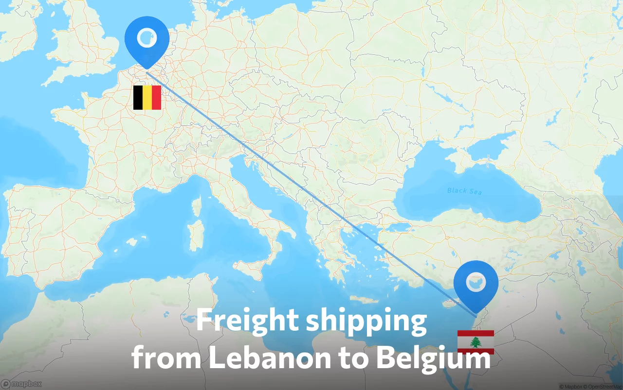 Shipping route from Lebanon to Belgium