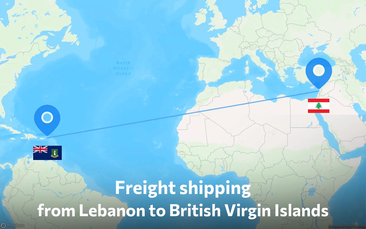 Shipping route from Lebanon to British Virgin Islands