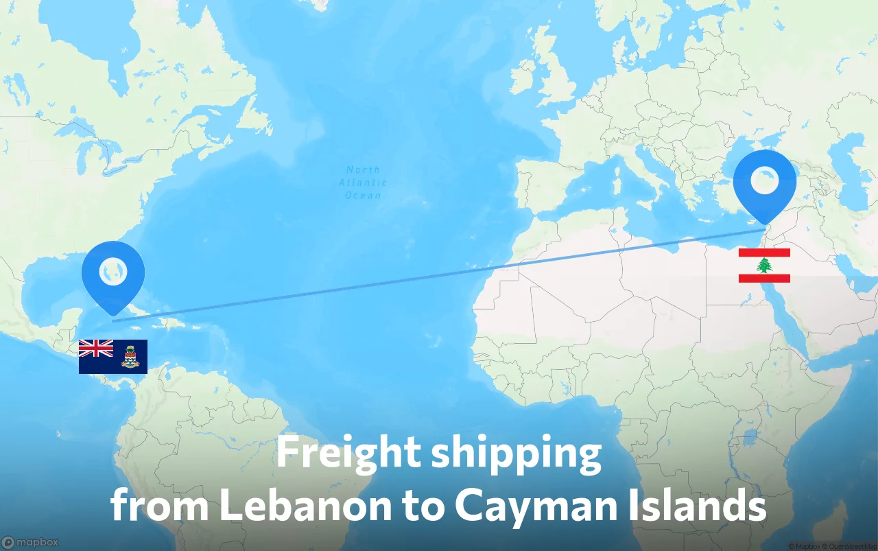 Shipping route from Lebanon to Cayman Islands