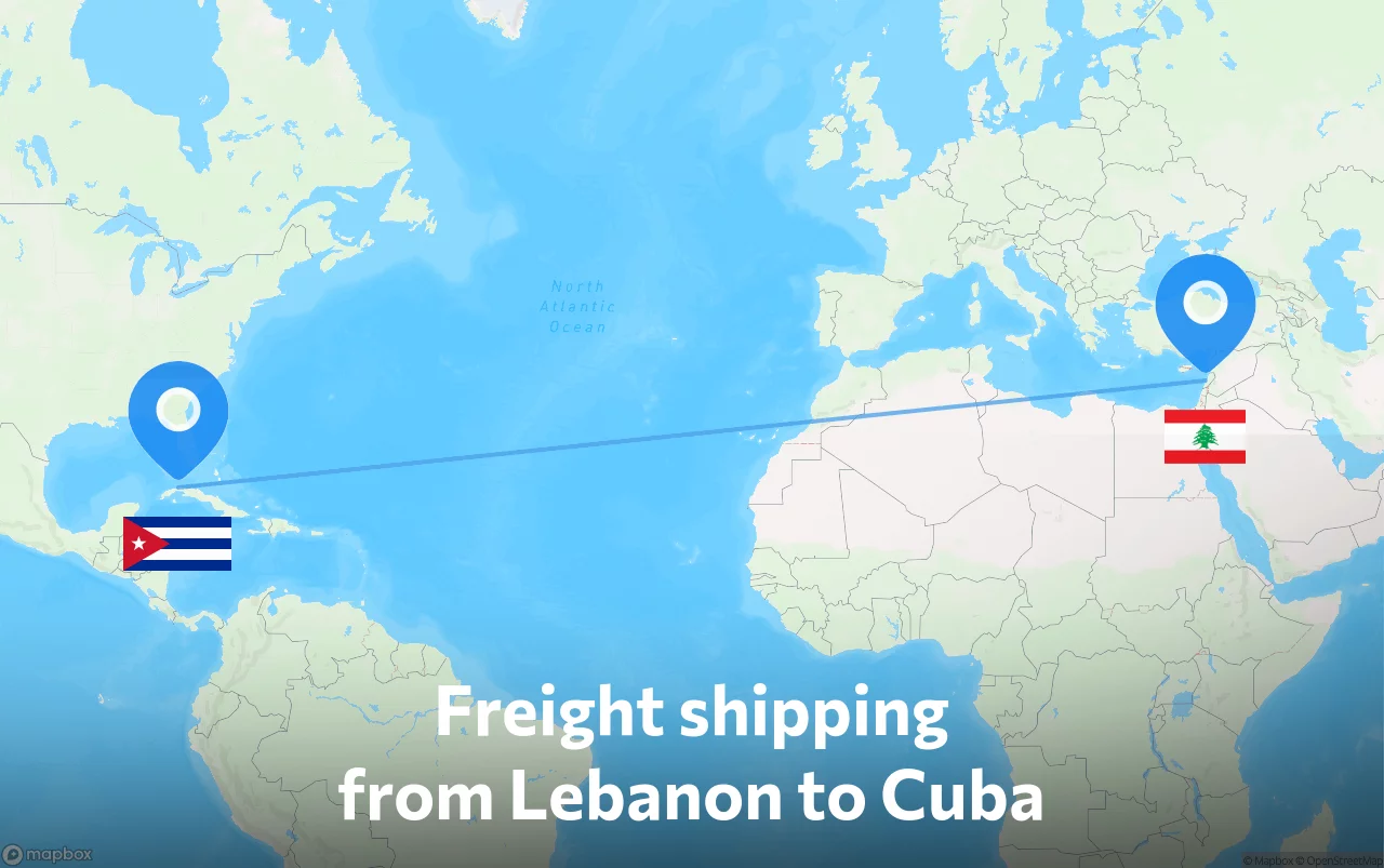 Shipping route from Lebanon to Cuba