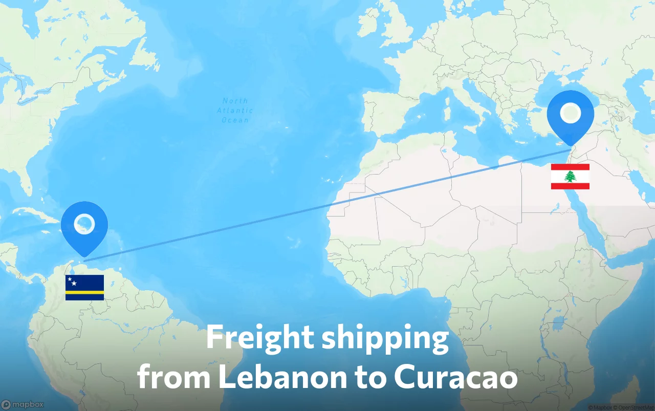 Shipping route from Lebanon to Curacao