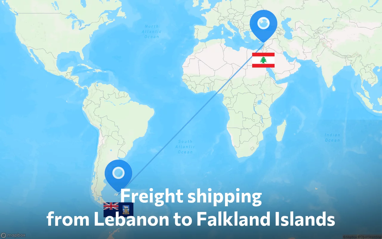 Shipping route from Lebanon to Falkland Islands