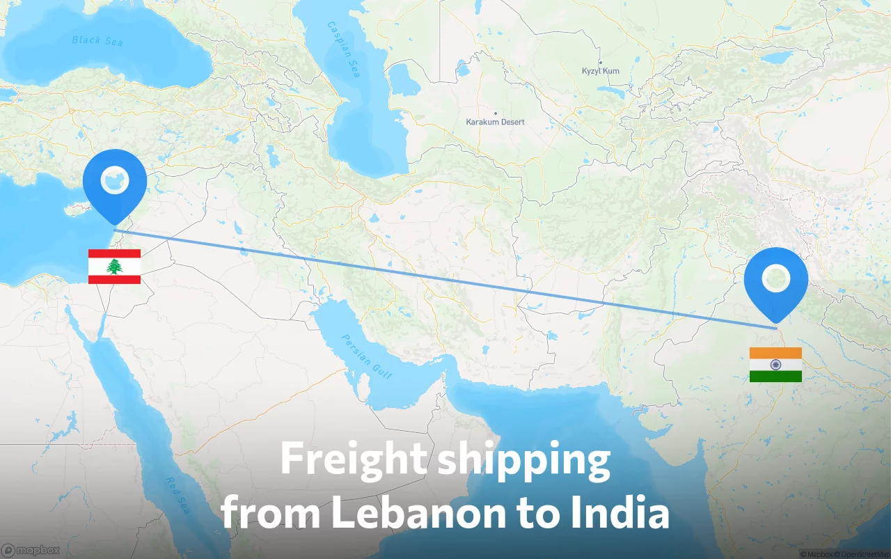 Shipping route from Lebanon to India