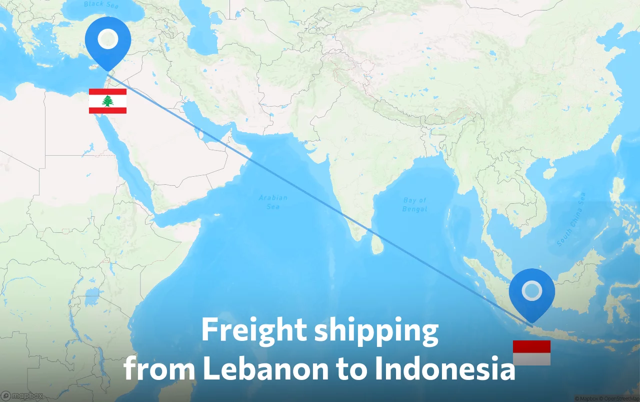 Shipping route from Lebanon to Indonesia