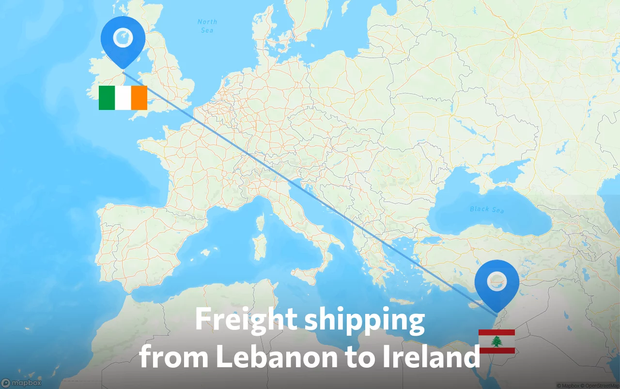 Shipping route from Lebanon to Ireland