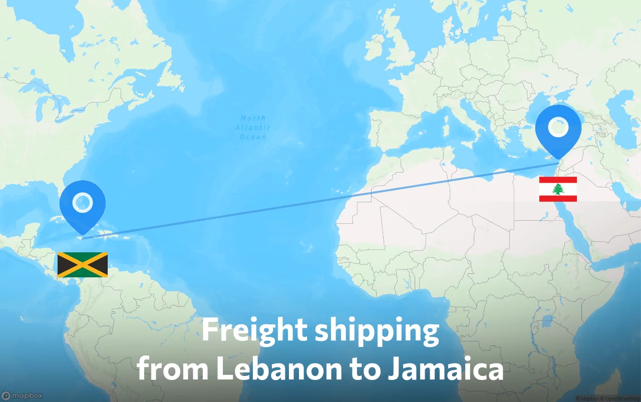 Shipping route from Lebanon to Jamaica