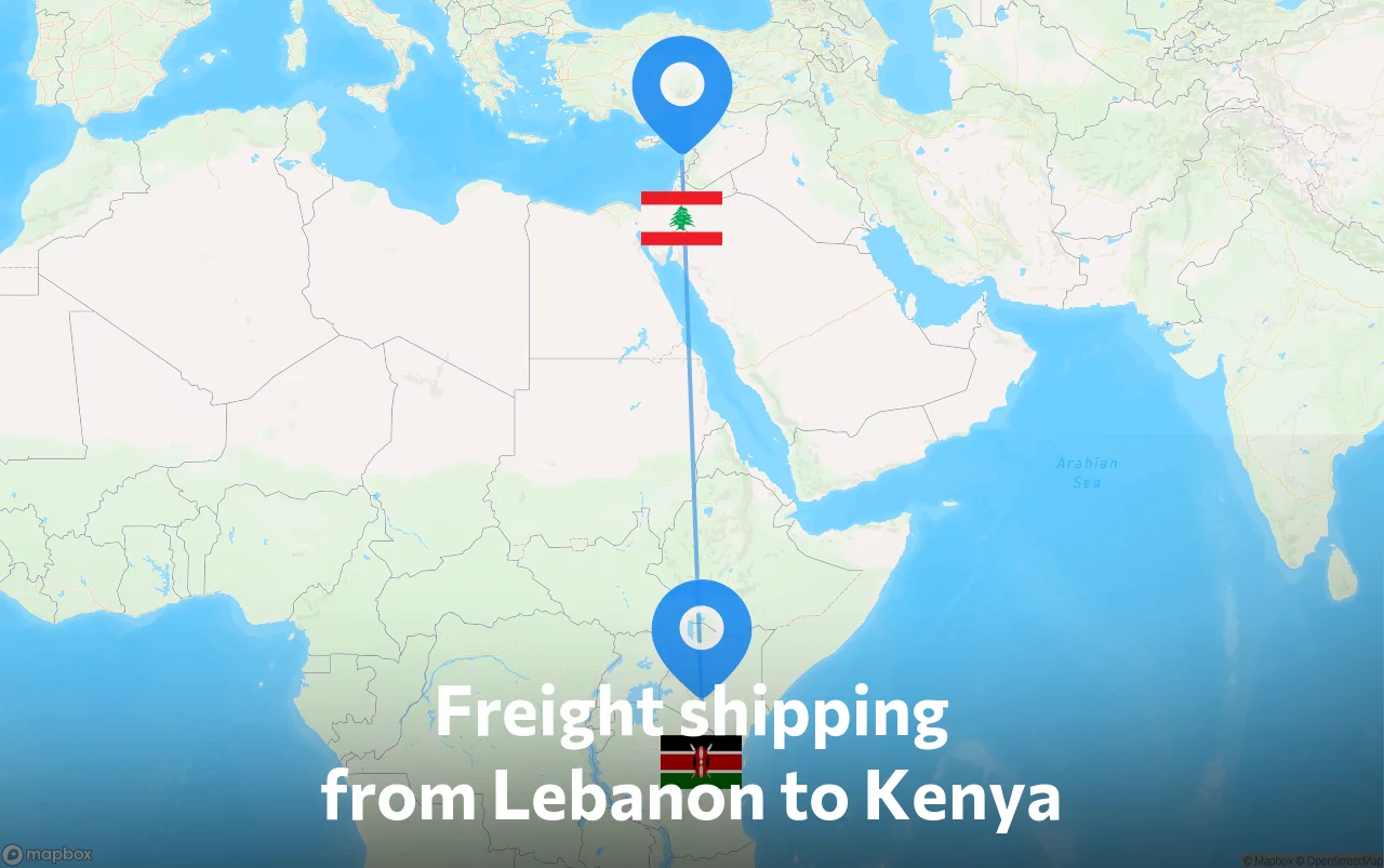 Shipping route from Lebanon to Kenya