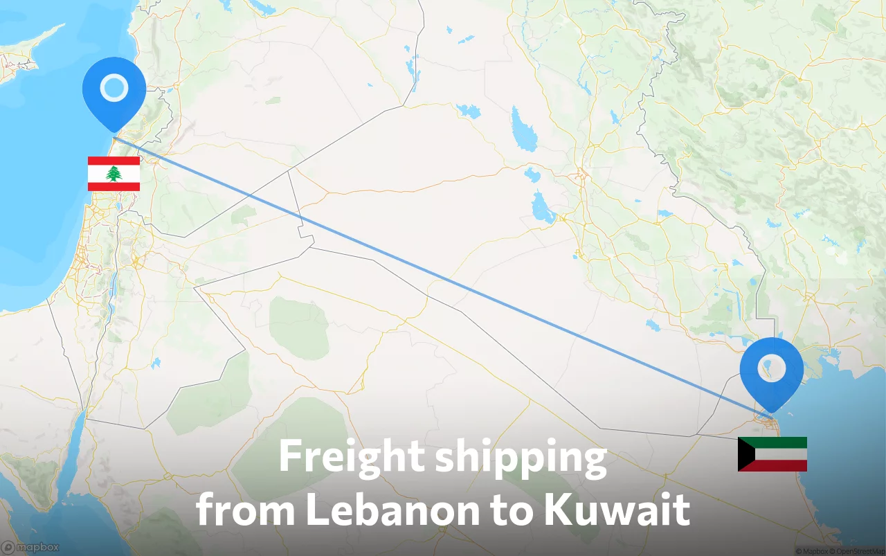 Shipping route from Lebanon to Kuwait