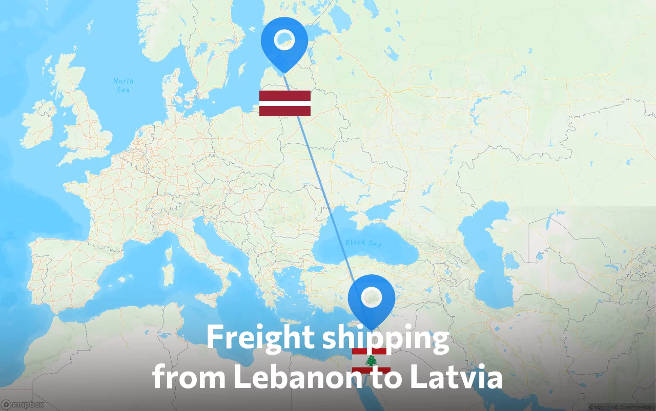 Shipping route from Lebanon to Latvia