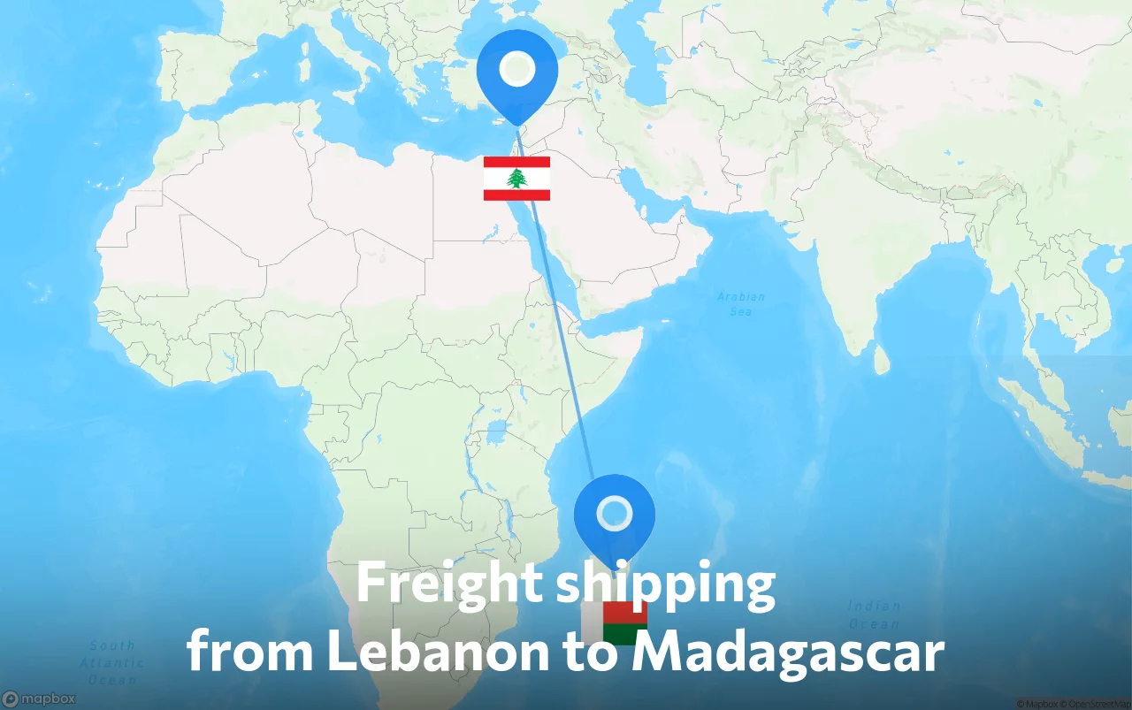 Shipping route from Lebanon to Madagascar